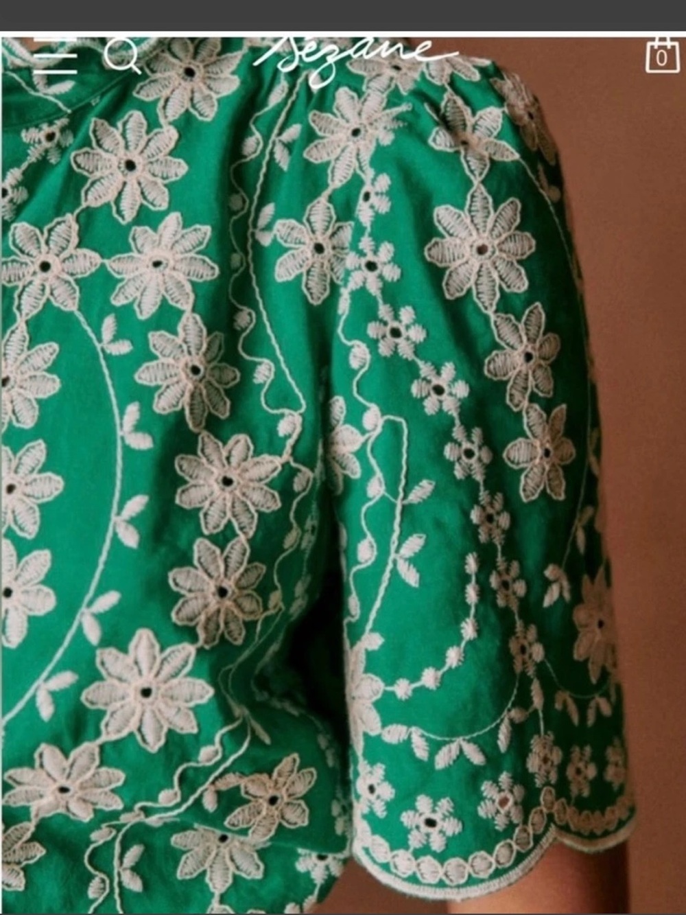 Sézane Green Dahlia Blouse Ecru Embroidery Short Sleeve Ruffle Med French 38/US6 - Picture 4 of 11